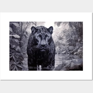 Panther Animal Predator Wild Nature Ink Sketch Style Posters and Art